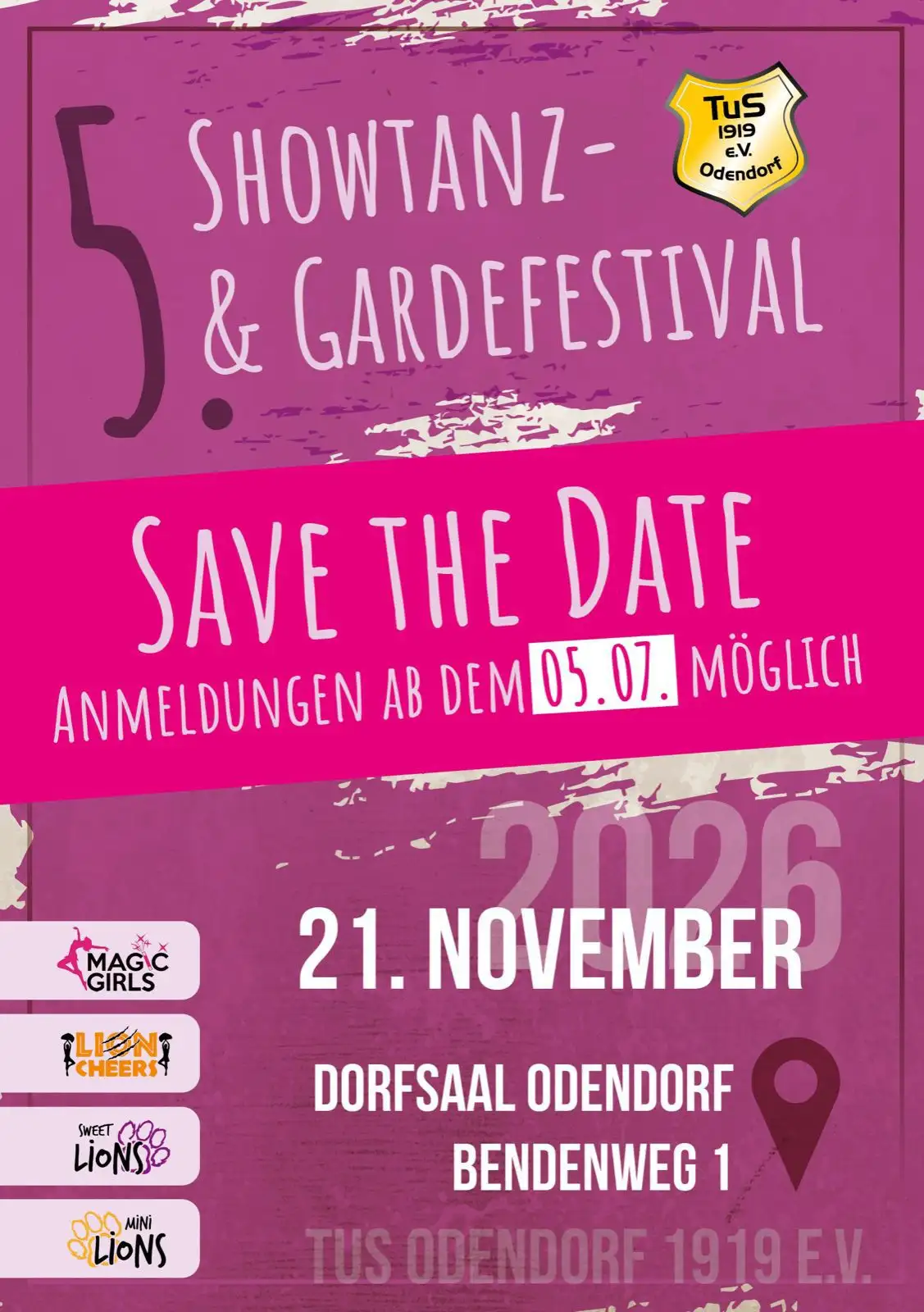 Save the date - Showtanz- und Gardefestival 2026 am 21. November